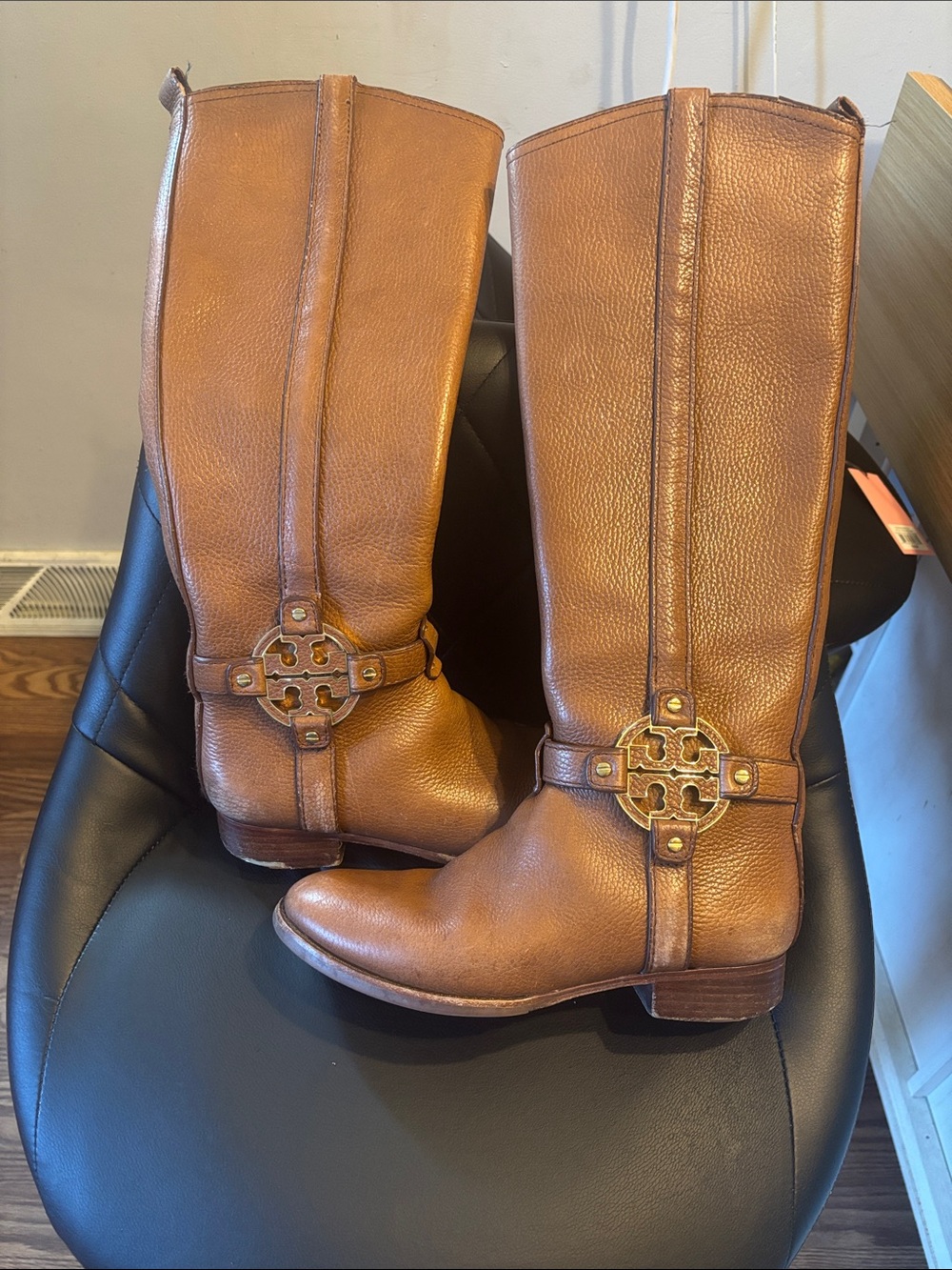 Tory Burch Amanda Cognac Leather Tall Riding Boots